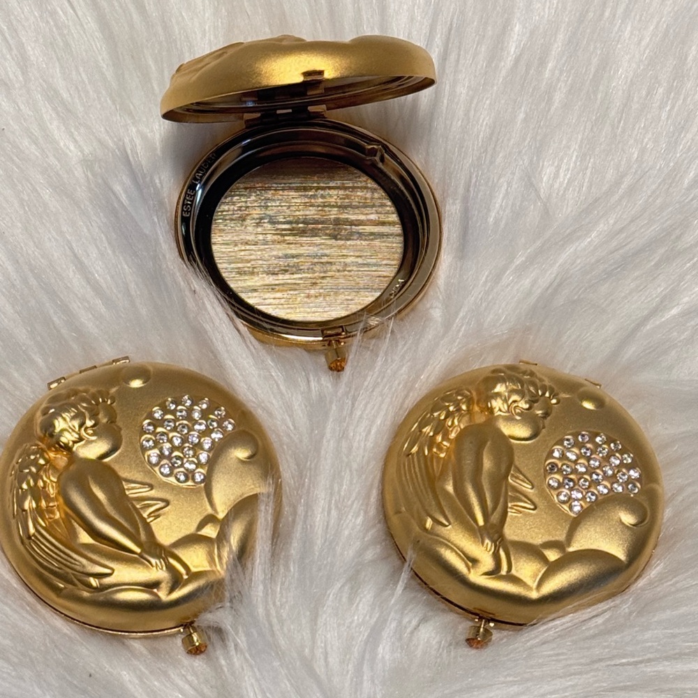 Vintage Estée Lauder November Angel Mirror Compact set of Three